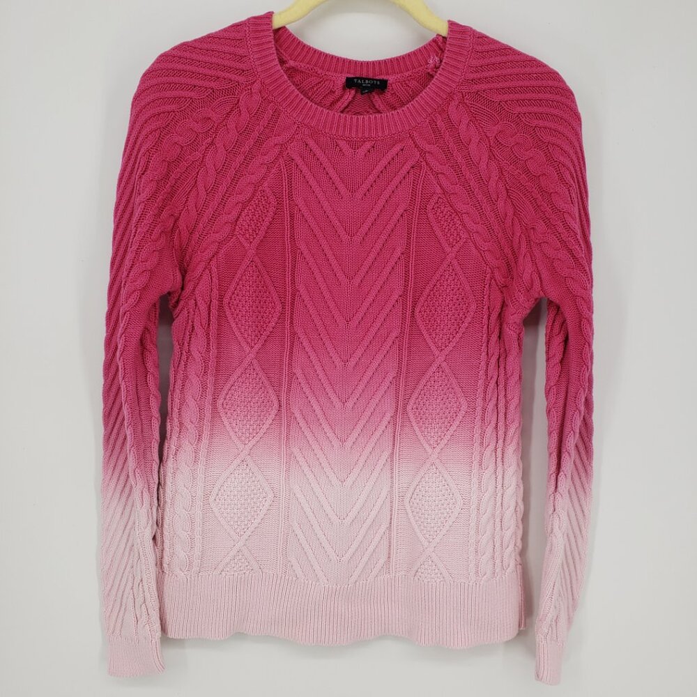 Talbots Cable Knit‎ Ombre Pullover Sweater XSP Crew Neck Cotton Pink